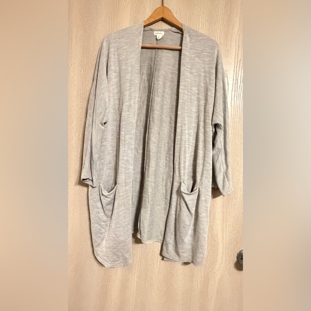 DONNI. Gray Striped Detail Open Cardigan